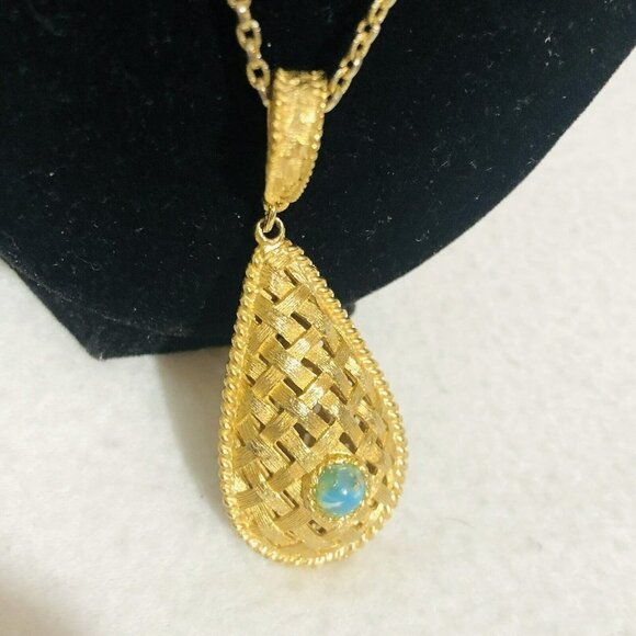 Teardrop Pendant Filigree Necklace Chain Long 26" Gold Byzantine Artisan Retro - Picture 2 of 12